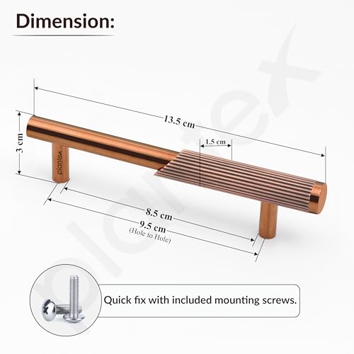 Image of Plantex Stainless Steel & Aluminium Cabinet Handle /96mm Wardrobe Handle for Home /Cupboard Door Pull-Push Handles for Office - Pack of 2 (Rose Gold)