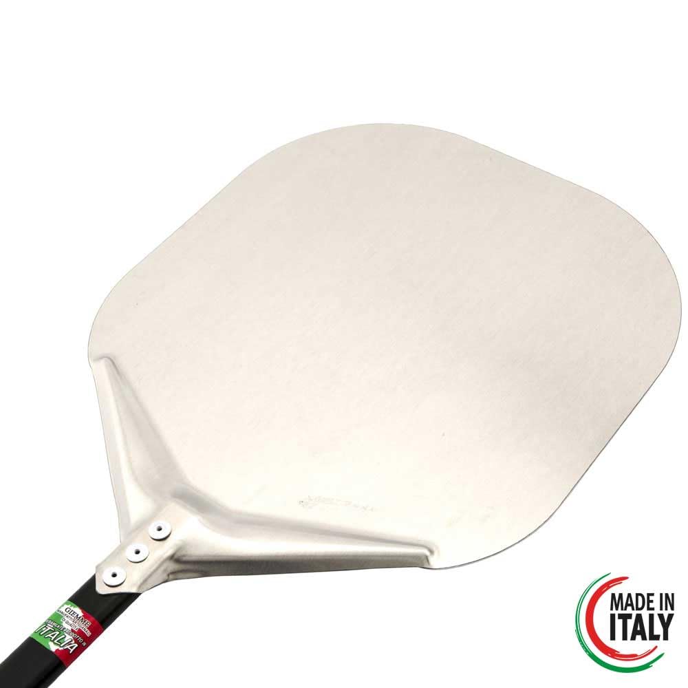GIEMME Set Pizzaschaufeln Professionell, Aluminium-Schaufel 36 cm, Kleine Schaufel aus rostfreiem Stahl 22 cm, Bürste und Funkenverteiler, Griff 150 cm