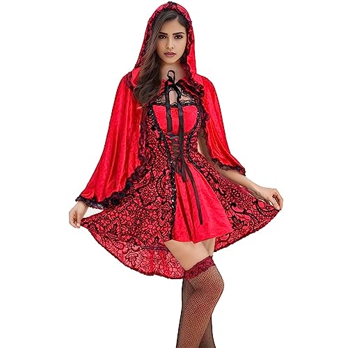 Halloween Kostüm Damen, Rotkäppchen Kostüm Frauen|Halloween Kostüm Vampir Karneval Fasching Cosplay Partykleid Verkleidung Little Red Riding Hood...