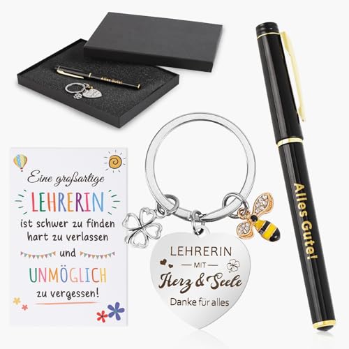Echehi Abschiedsgeschenk Lehrerin Geschenk Für Lehrerin Mit Herz Mit Danke Schlüsselanhänger Glücksbringer Stift Geschenkbox Geschenk Lehrerin Grundschule Beste Lehrerin Geschenk