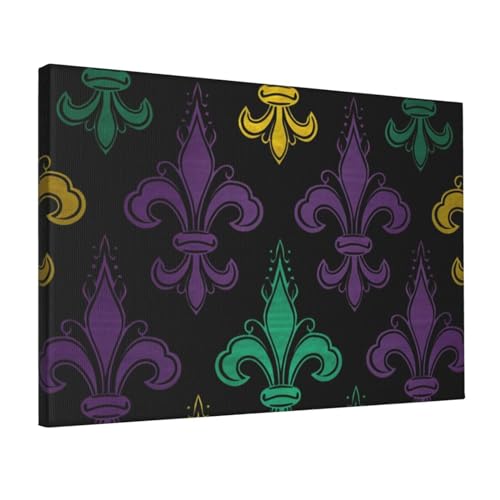 Toile murale 3D Mardi Gras Fleur de Lis pour habiller un mur vide sans cadre