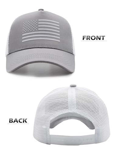 Image of 2 Packs American Flag Trucker Hat, Adjustable Mesh Snapback Baseball Caps for Men Women