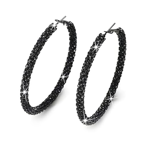 Floruvia Bling strass grandes pendientes de aro para mujeres, sencillos pendientes de zirconia cúbica negra abrazadores, joyería de aro dorada de diseño estético