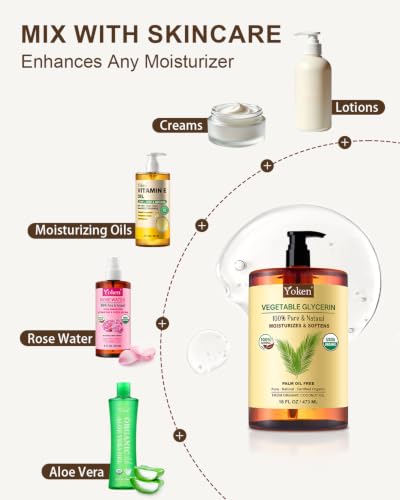 Image of Organic Glycerin Vegetable Glycerine 16 fl oz for Skin, Face USDA Certified | Glycerol Glicerina No Palm Oil Coconut-Derived Natural Pure for Skin Face Hair DIY Soap Slime Carrier Oil