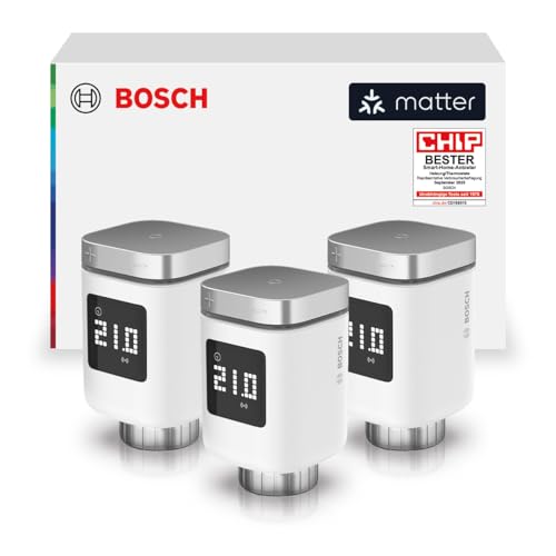 Bosch Smart Home Heizkörper-Thermostat II [+M], smartes Heizkörperthermostat für intelligentes Heizen & Energiesparen, mit Matter, App-Steuerung, kompatibel mit Apple Home, Google Home, Alexa, 3er Set