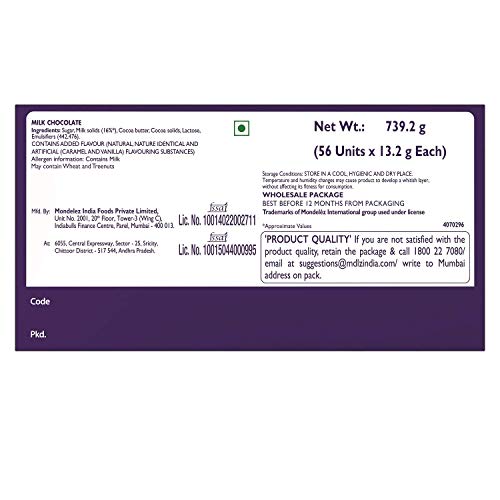 Image of Cadbury Dairy Milk Chocolate Bar, 13.2gram (Pack of 56)