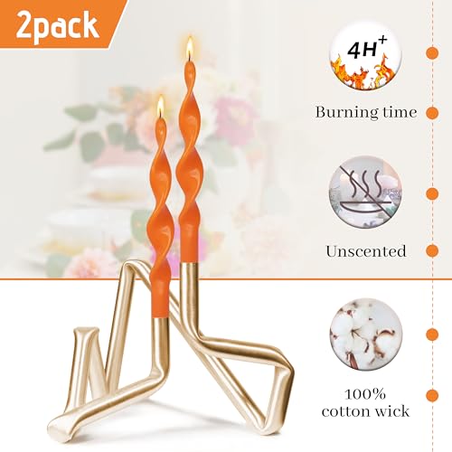 Image of Smokeless Orange Spiral Taper Candle Unscented Taper Candlesticks Handmade 10 Inch Long Twisted Candles for Wedding Home Decor Women Gift