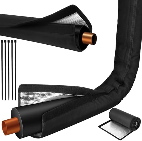 Outdoor HVAC Copper Pipe Insulation Cover, 72x10.2 Inch Flexible 600D Oxford AC Pipe Insulation Cover for Outside Wrap Weatherproof Sleeve Central Air Conditioning Mini Split Winter Protection, Black