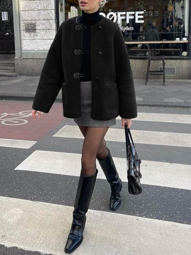 Cicy Bell Womens Faux Fur Jacket Fuzzy Coat Long Sleeve Button Front Warm Winter Outerwear with Pockets3