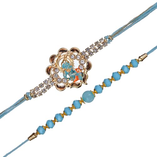 Image of eCraftIndia Set of 2 Ladoo Gopal Krishna and Beads Designer Rakhis, Best Bro Ever Fridge Magnet with Roli Chawal Pack - Rakhis for Brother, Bhabhi, Kids