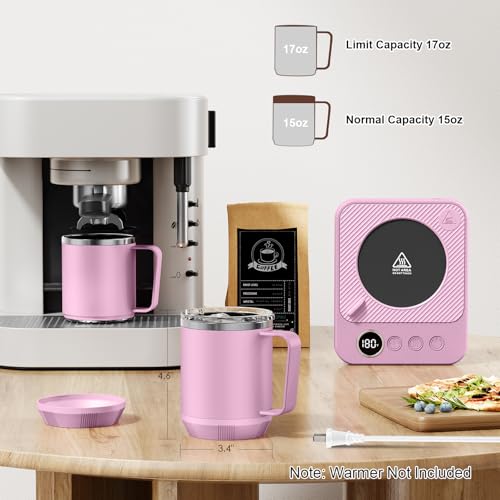 Image of Felibeaco 16oz Heated Coffee Mug with Flat Bottom for Rapid Heating, Stainless Steel Heated Coffee Cup Suitable for Different Coffee Mug Warmer /Heaters, Heated Mug /Cup for Home and Office Desk,Purple