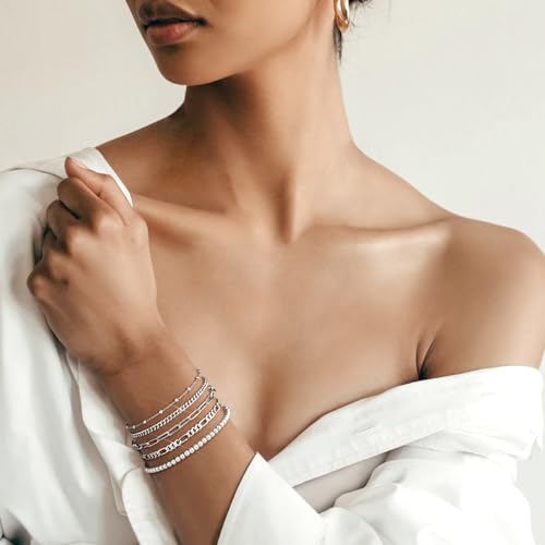 Image of adoyi Gold Bracelets for Women, 14K Gold Plated Stackable Bracelet Stack Set Adjustable Charm Paperclip Chain Cuban Link Layered Waterproof Jewelry Sets Gifts for Womens 6.5 Inch