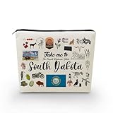 1.The Take Me To South Dakota Makeup Bag is made from durable materials. Polyester fiber makes the bag have the characteristics of both durability and softness. The metal zipper and the sponge interlayer ensure the security of your personal stuff. 2....