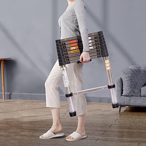 3.2M Telescopic Ladder Multi-Purpose Stainless Steel Extendable Portable Loft Ladder Folding Extension Ladder, 11 Adjustable Steps with Locking Mechanism, 330lbs Capacity for RV Outdoor Work