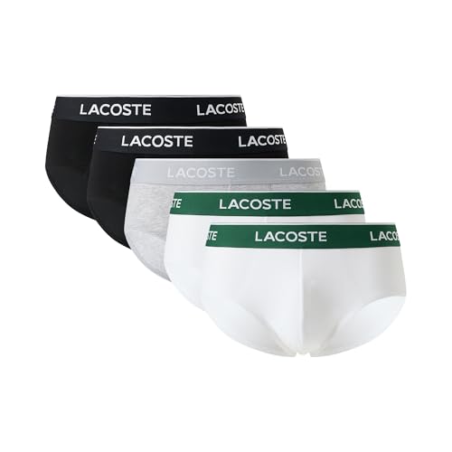 Lacoste Men's Cotton Stretch Essentials Briefs, 5-pack (Amazon Exclusives), Black/White/Silver
