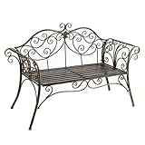 ガーデンベンチ ダブルベンチ 、アームレストと背もたれ付き ヴィンテージベンチ バルコニー テラス 庭 屋外 133x49x90cm 最大耐荷重180kg（ダークブラウン）