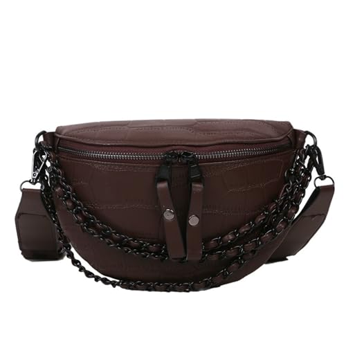 Image of Leather Fanny Pack Bag for Women, Chain Belt Bag Chest Purse Fashionable Crossbody Waist Bags Handbag for Everyday Use Trip Walking Hiking