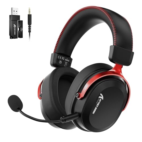 ATTACK SHARK L30PRO Casque Gaming sans Fil, Son Surround 7.1, Modes EQ, Haut Parleurs 50 mm, Connectivité Triple, Batterie 1100 mAh, Over Ear avec Microphone Amovible pour PC - Rouge