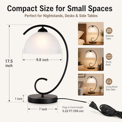 Lámpara de Mesa Moderna con Pantalla de Vidrio Esmerilado y Base Negra miniatura 5