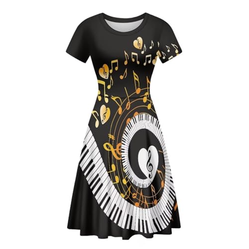 Image of HUGS IDEA Womens Puffy Swing Midi Dress Round Neck Short Sleeve Party A-Line Dresses