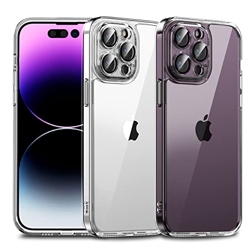 Jiunai iPhone 14 Pro Case with Tempered Glass Len Protector Ultra-Thin Clear Drop Protection Non Slip Scratch-Resistant TPU Bumper Edge Protection Anti Yellow Phone Cover Case for iPhone 14 Pro 6.1’’