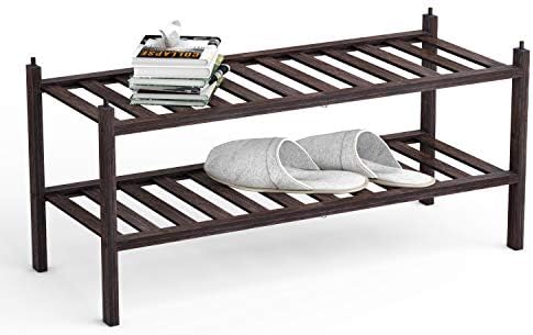 BAMEOS 2-Tier Shoe Rack.Bamboo Stackable Shoe shelf Storage Organizer.27.2x11x13.2 For Entrywa...