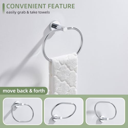 Image of Angle Simple Towel Ring, Stainless Steel Swivel Hand Towel Holder Rack Hanger for Bathroom Kitchen Wall, Chrome