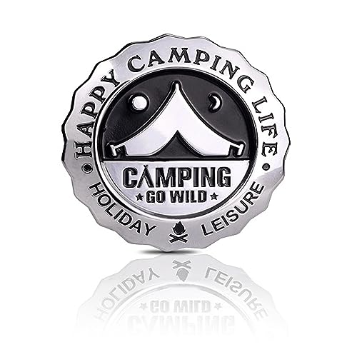 Image of Camping Metal car Emblem car Stickers Metal 3D -Happy Camping Life-Decorative Stickers Fan car Rear Logo Side Logo (Sliver)