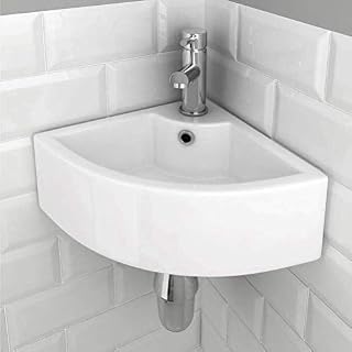 eConnect-EU Bathroom Sink Washbasin Wall Hanging Triangle Modern Style Simple Elegant White Ceramic Container Toilet Corner Cloakroom Basin.