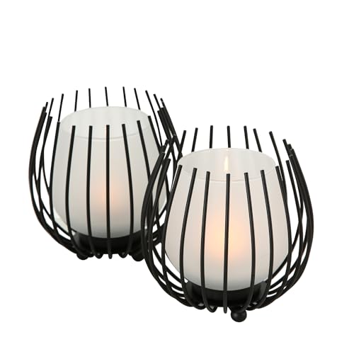 Boltze Windlicht Laval (2-tlg., schwarz, Glas, Eisen, 12 cm Höhe, modernes...