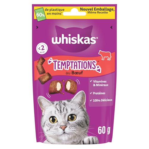 Whiskas Temptations Bœuf Friandises pour Chats 60g Lot de 6