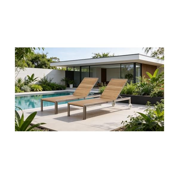 ALEOS Designer Sonnenliege Teak & Edelstahl (2er-Set)