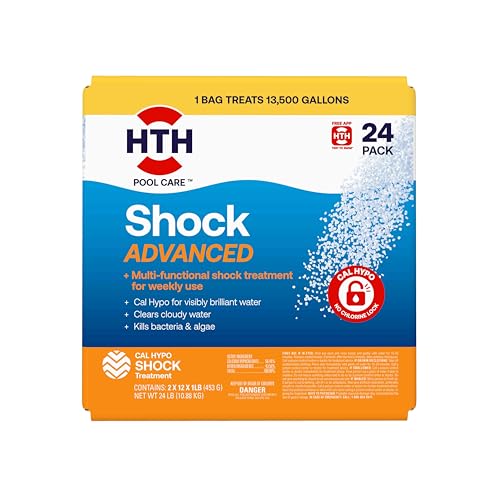 Image of HTH 52065 Pool Care Shock Advanced, Swimming Pool Chemical - Cal Hypo Formula, Prevents Bacteria & Algae, Restores Crystal Clear Water - Shock Treatment, 1lb Packs (24 Packs)