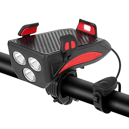 Bike Phone Holder with Led Light 4 in 1 Rechargeable Battery Handlebar Headlight with 3 Lighting Modes and 5 Sounds (4000mah)