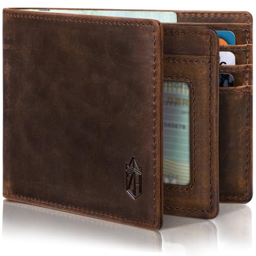 Zitahli Top Grain Leather wallets for men - Mens Wallet With 12 Card Slots, 2 ID Windows Bifold Rfid Blocking Gifts for Men