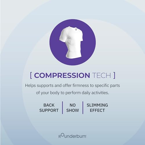 Rounderbum Men’s Compression Tech Slim Fit Cotton T-Shirt – Posture Support & Core Shaping Undershirt, 2 Colors4