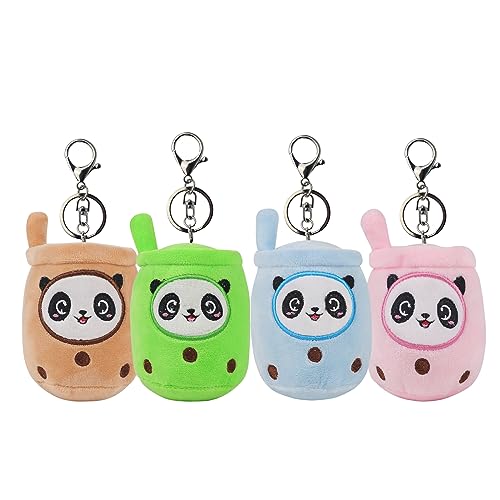 Anboor Pack de 4 pequeños Peluches de Bubble Tea Plush Juguete de Peluche con Llavero, Premio, Bolsa de Goodie llenadores, Fiestas, Favoritos para guardería, Aula, Regalos para Estudiantes (Panda)