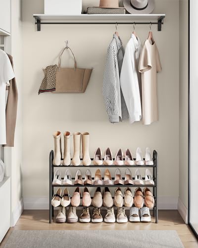 SONGMICS Expandable Shoe Rack, 3-Tier Metal Shoe Shelf Storage, Adjustable Shoe Organiser - Image 2