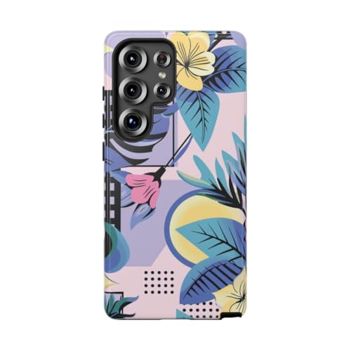 Coque Samsung S25 Ultra bleue rigide brillante à motif floral géométrique