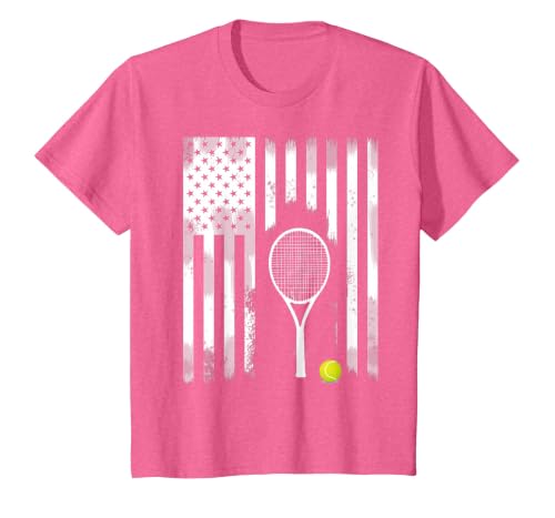 Tennis American Flag USA America Tennis Open Patriot T-Shirt, Youth, Pink Heather, Small