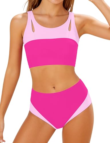 Image of Teen Girls Swimsuits V-Neck Bikini Set Bathing Suits Cross Straps Two Piece Swimwear with Drawstring