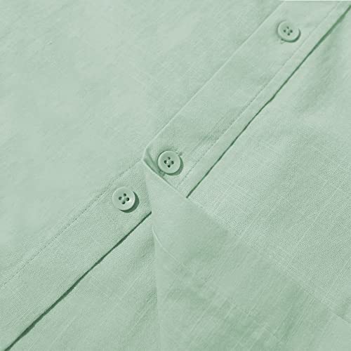 Jekaoyi Button Down Linen Shirts For Men Casual Long Sleeve Regular Fit Cotton Beach Shirts With Pocket Mint Green #TOP4