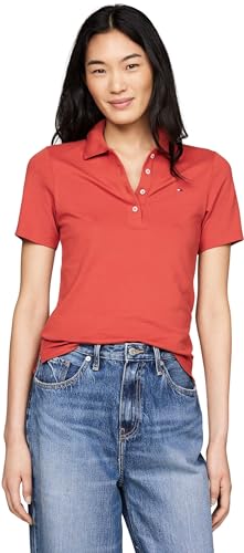 Tommy Hilfiger Damen Poloshirt Kurzarm Slim Fit, Rot (Terra Red), XXS