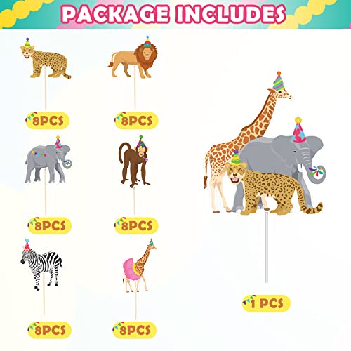 49Pcs Safari Party Cake Decorations Jungle Animals Cake Toppers Set For Wild Animals Birthday Baby Shower Party Favors Decorations Supplies #TOP1