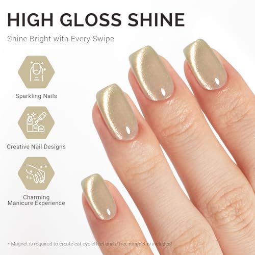 Image of MelodySusie Jeweliver Cat Eye Gel Nail Polish, Bright Gold Glitter Holographic Magnetic Nail Polish with Magnet,0.5 Fl Oz, UV Nail Polish for Nail Art Manicure Salon DIY at Home G1060