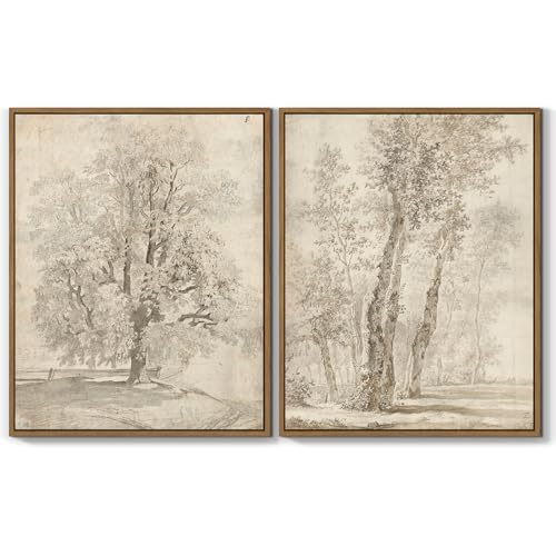QTESPEII Neutral Vintage Forest Tree Wall Art Set of 2