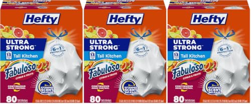 Image of Hefty Ultra Strong 13 Gallon Trash Bags, Tall Kitchen Trash Bags 13 Gallon Size, White, Fabuloso Citrus & Fruits Scent, 80 Bags (Pack of 3)