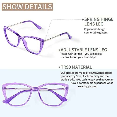 Image of Blue Light Blocking Glasses Cat Eye Stylish Computer Eyeglasses UV Ray Filter Women AB3304 (Purple)
