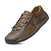 FiveStoresCity Mens Casual Shoes Summer Breathable Sneakers Loafers Walking Shoes Hand Made Lace-Up Leather Dress Flats Shoes for Driving Business Working Office (US 9.5, Khaki)