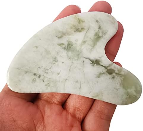 Loveliome Gua Sha Crystal Jade Stone Board for Skincare, Scraping Face Back Massage Relax Therapy Trigger Point Treatment(New Jade)